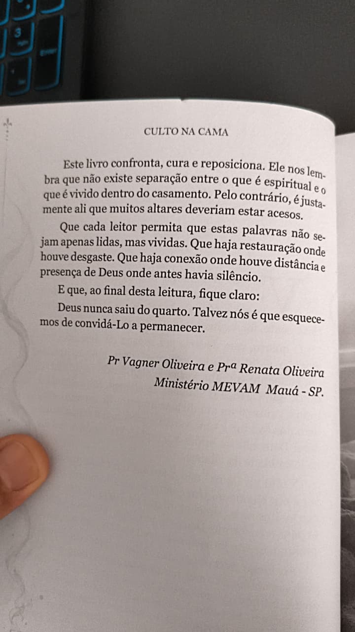 Página final do prefácio de Culto na Cama
